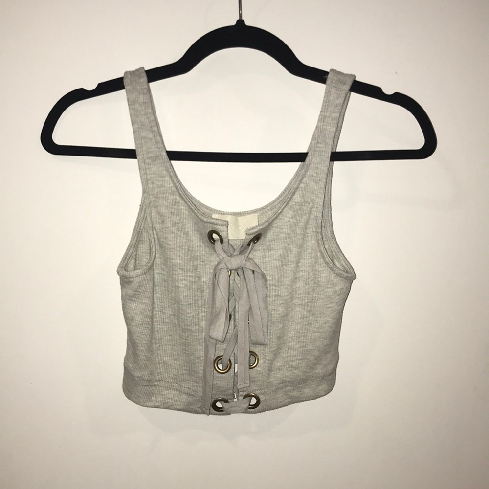 Gray Lace Up Crop Top